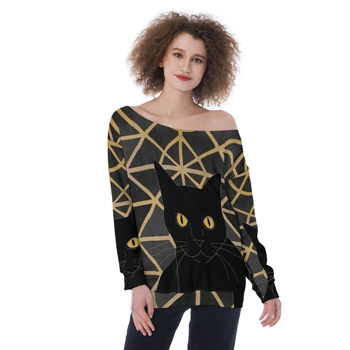 All-Over Print Oversized Women's Off-Shoulder Sweatshirt