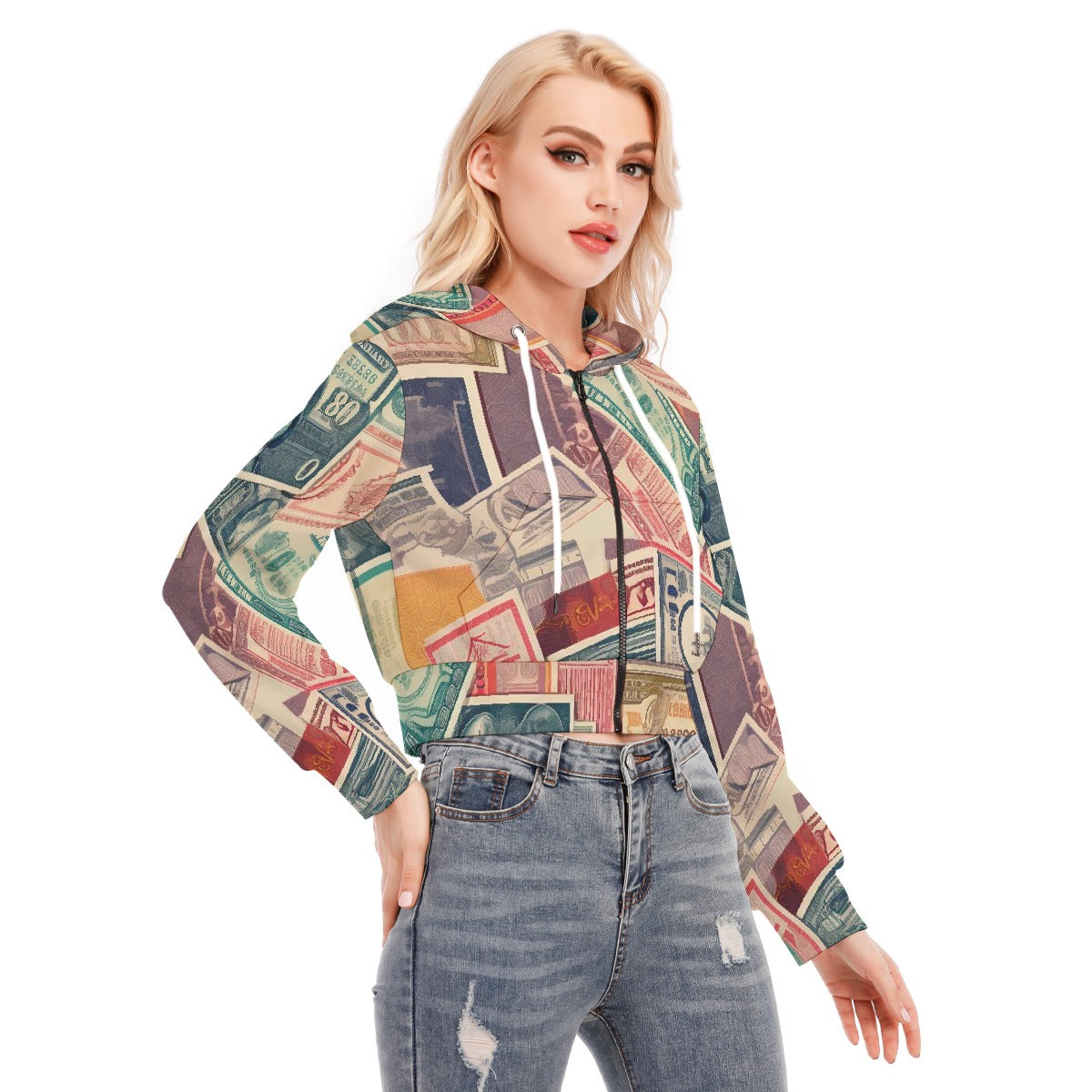 All-Over Print Women's Crop Top Hoodie With Zipper Closure