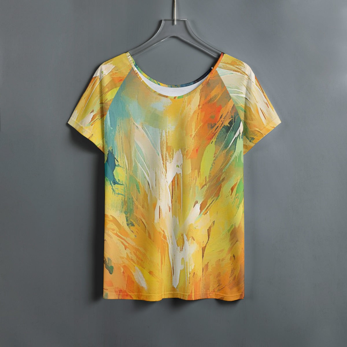 All-Over Print Women's Round Neck T-shirt With Raglan Sleeve