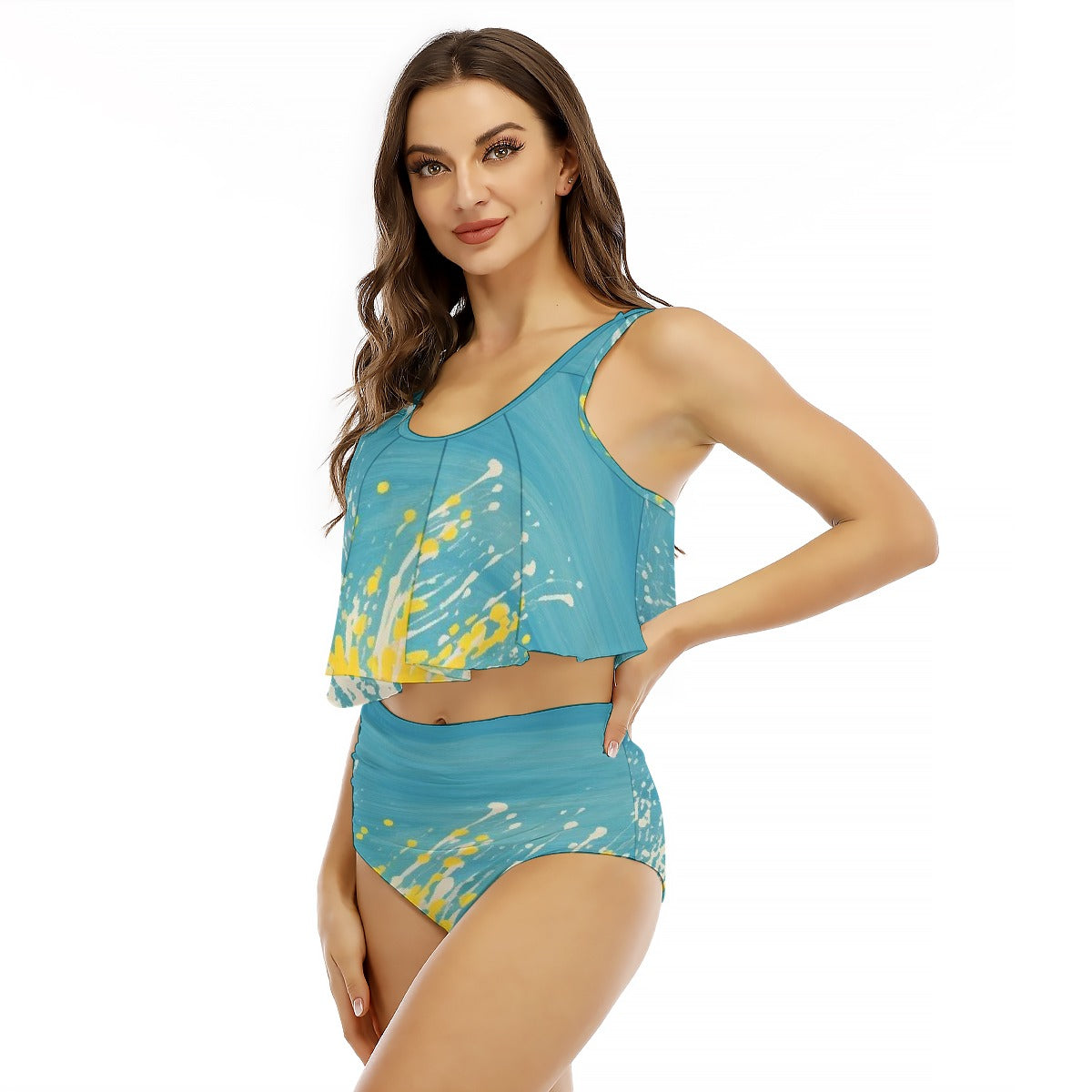 All-Over Print Women's Ruffled Vest Bikini Swimsuit