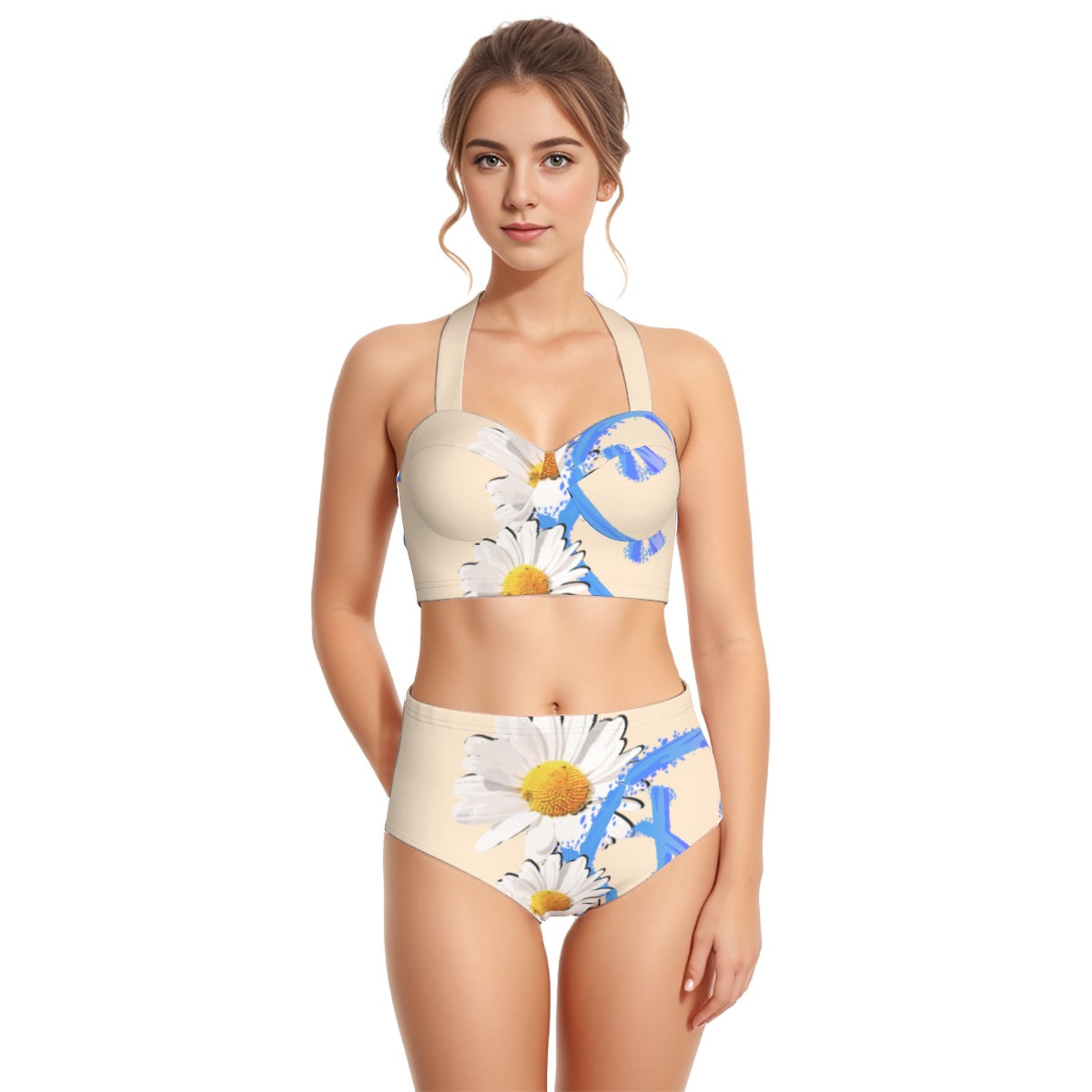 All-Over Print Women's Swimsuit Set With Halter