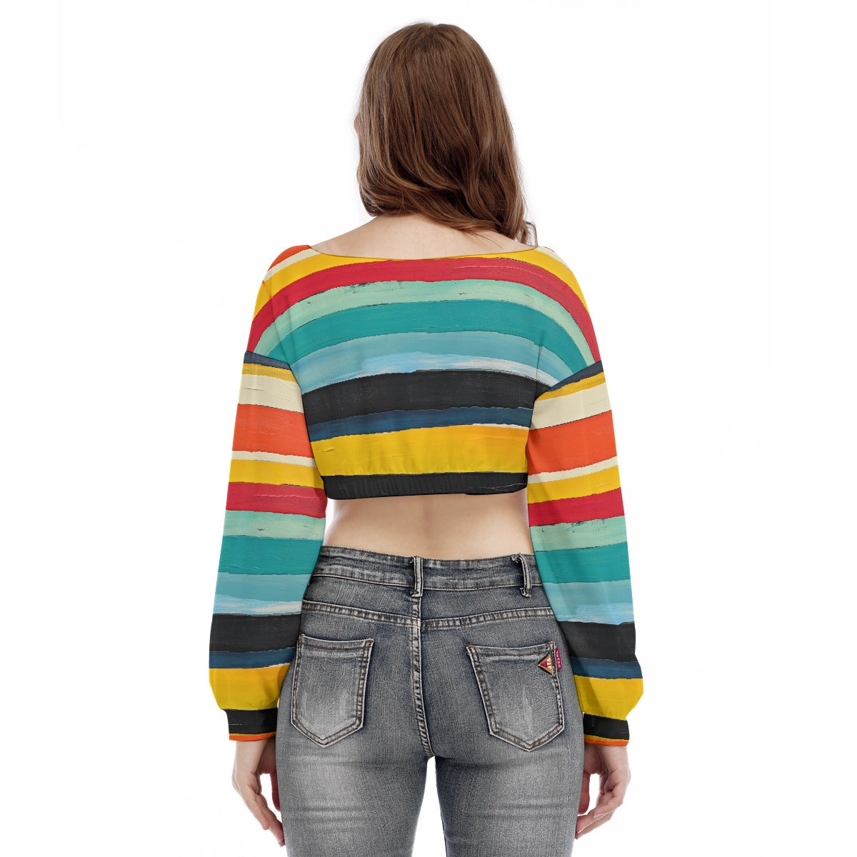 All-Over Print Women's V-neck Long Sleeve Cropped Sweatshirt