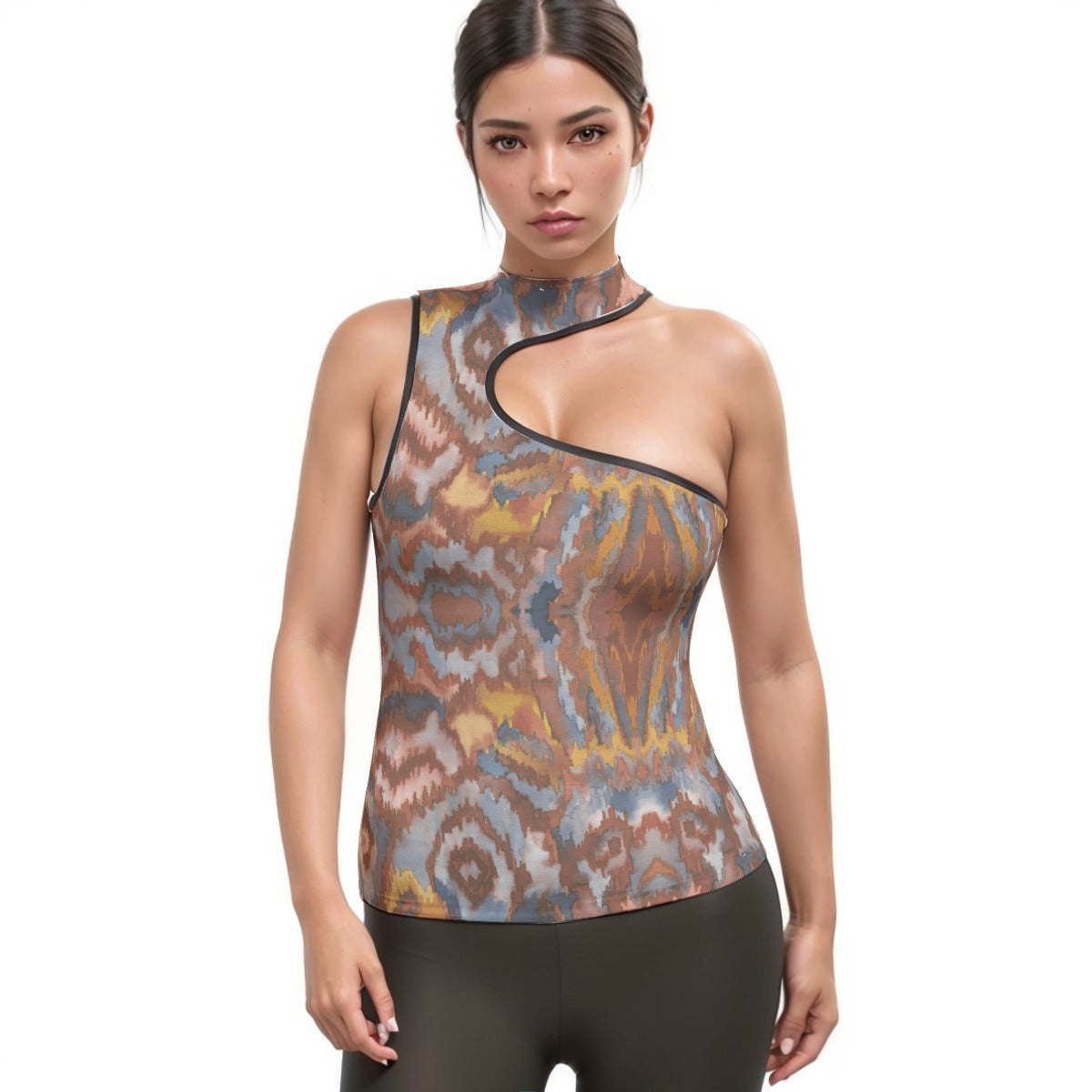 All-Over Print Women's Halter Sleeveless Asymmetrical Tank Top