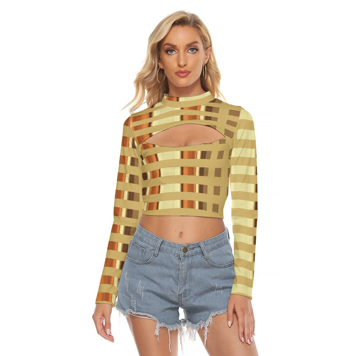 All-Over Print Women's Hollow Chest Keyhole Tight Crop Top