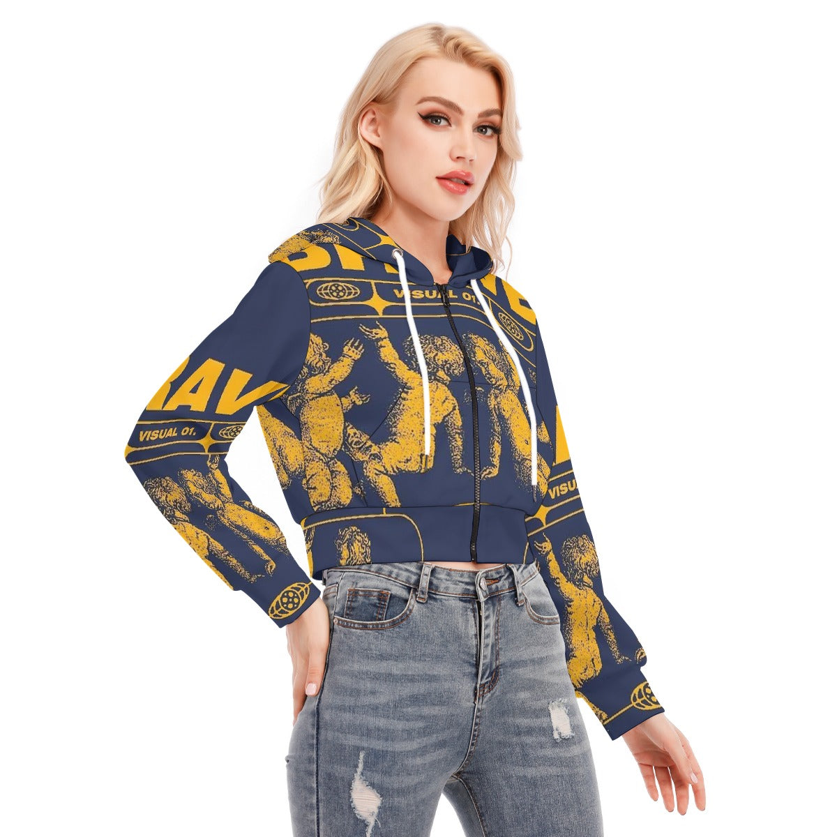 All-Over Print Women's Crop Top Hoodie With Zipper Closure