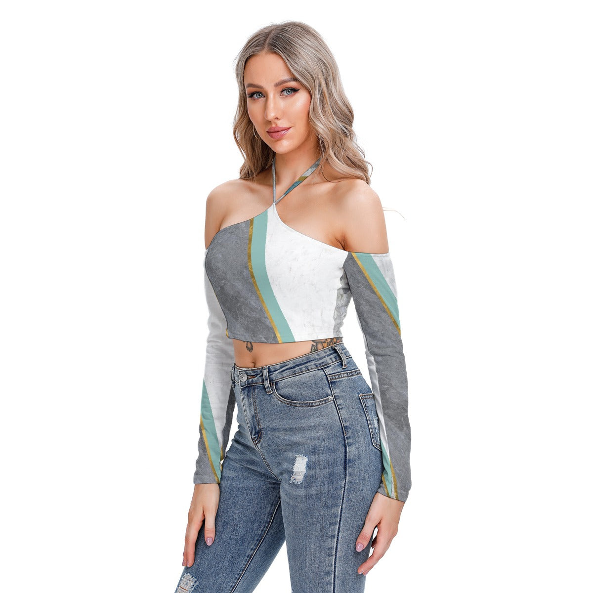 All-Over Print Women's Halter Lace-up Top