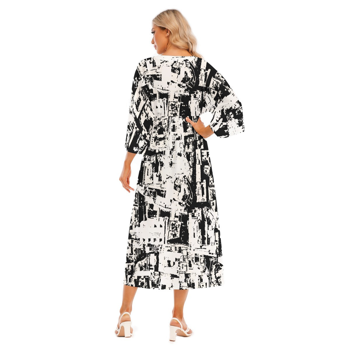 All-Over Print Women's Mid-Sleeve Long Dress