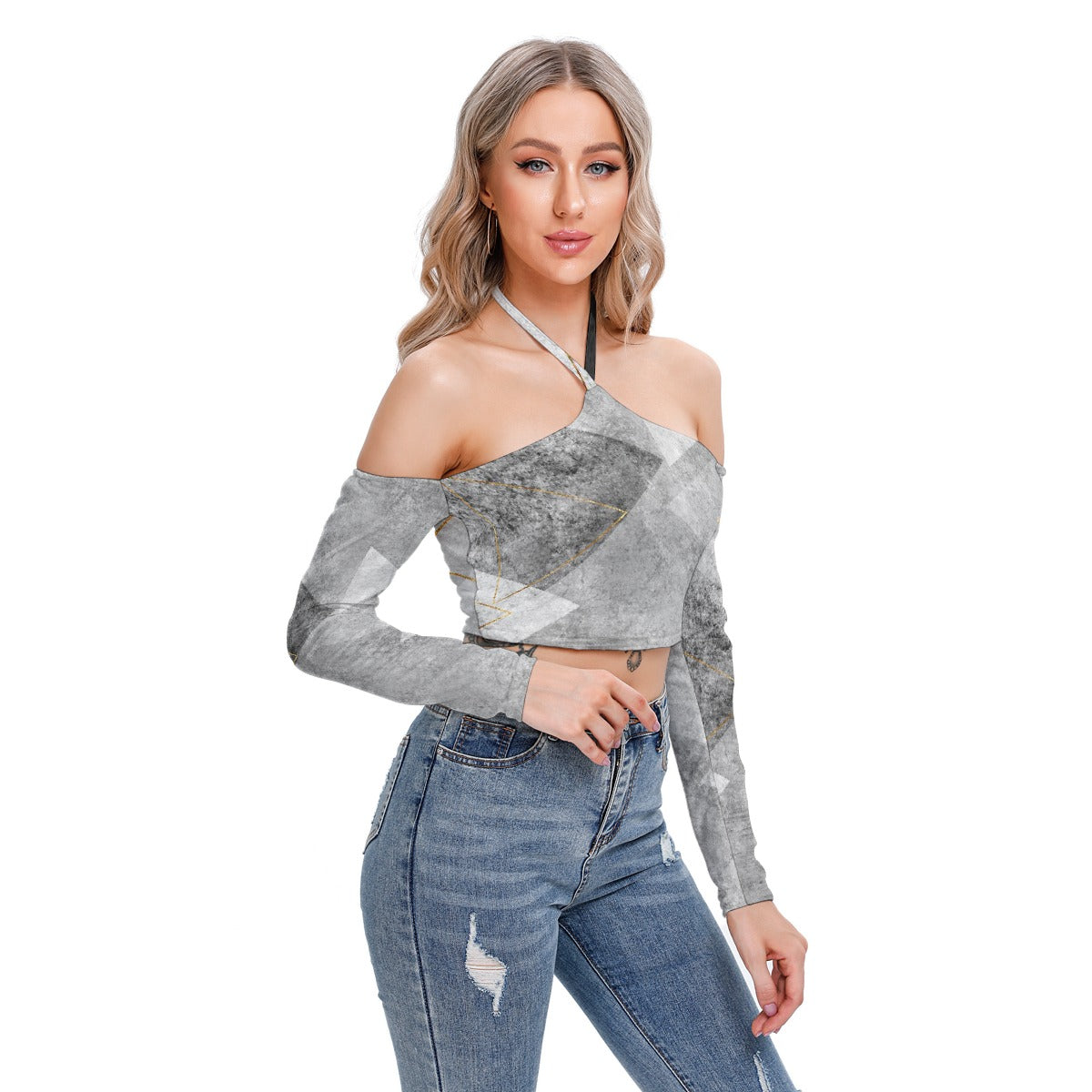 All-Over Print Women's Halter Lace-up Top