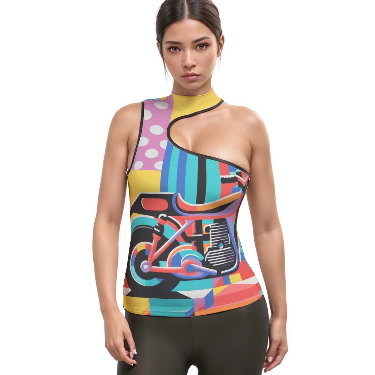 All-Over Print Women's Halter Sleeveless Asymmetrical Tank Top