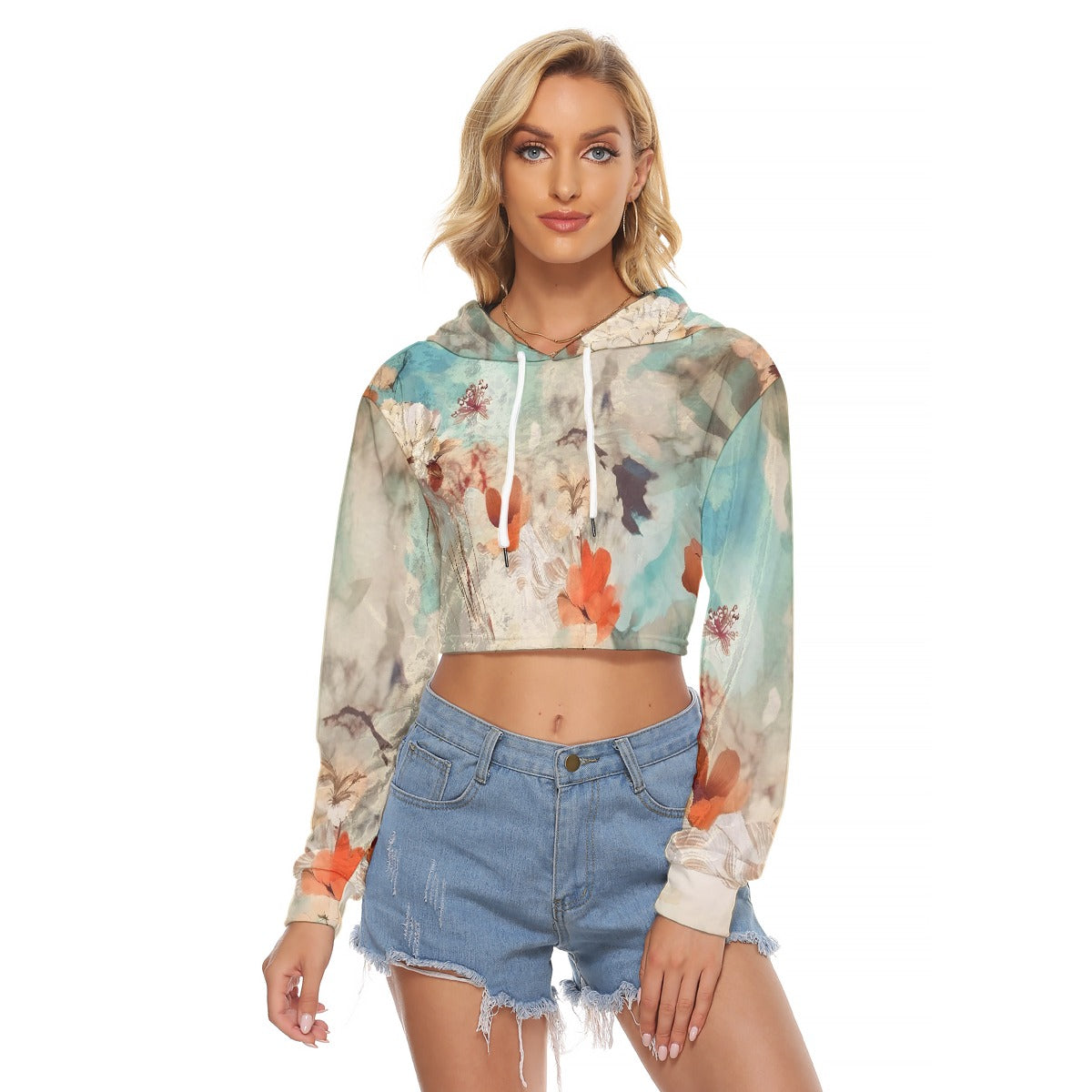 All-Over Print Women's Crop Top Hoodie|Velvet