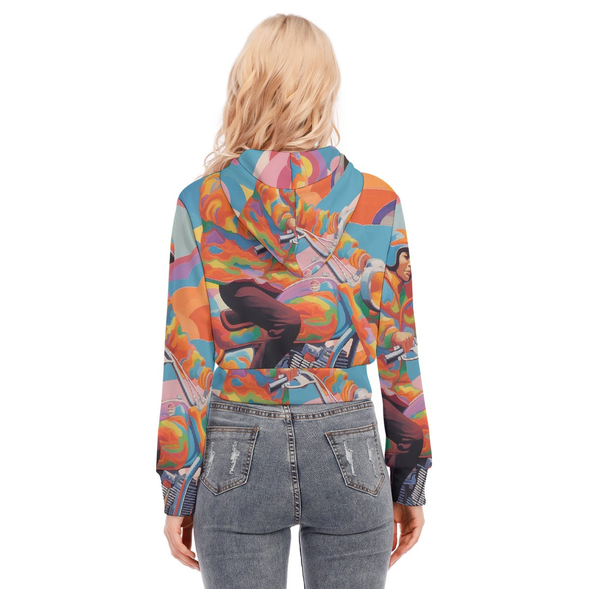 All-Over Print Women's Crop Top Hoodie With Zipper Closure