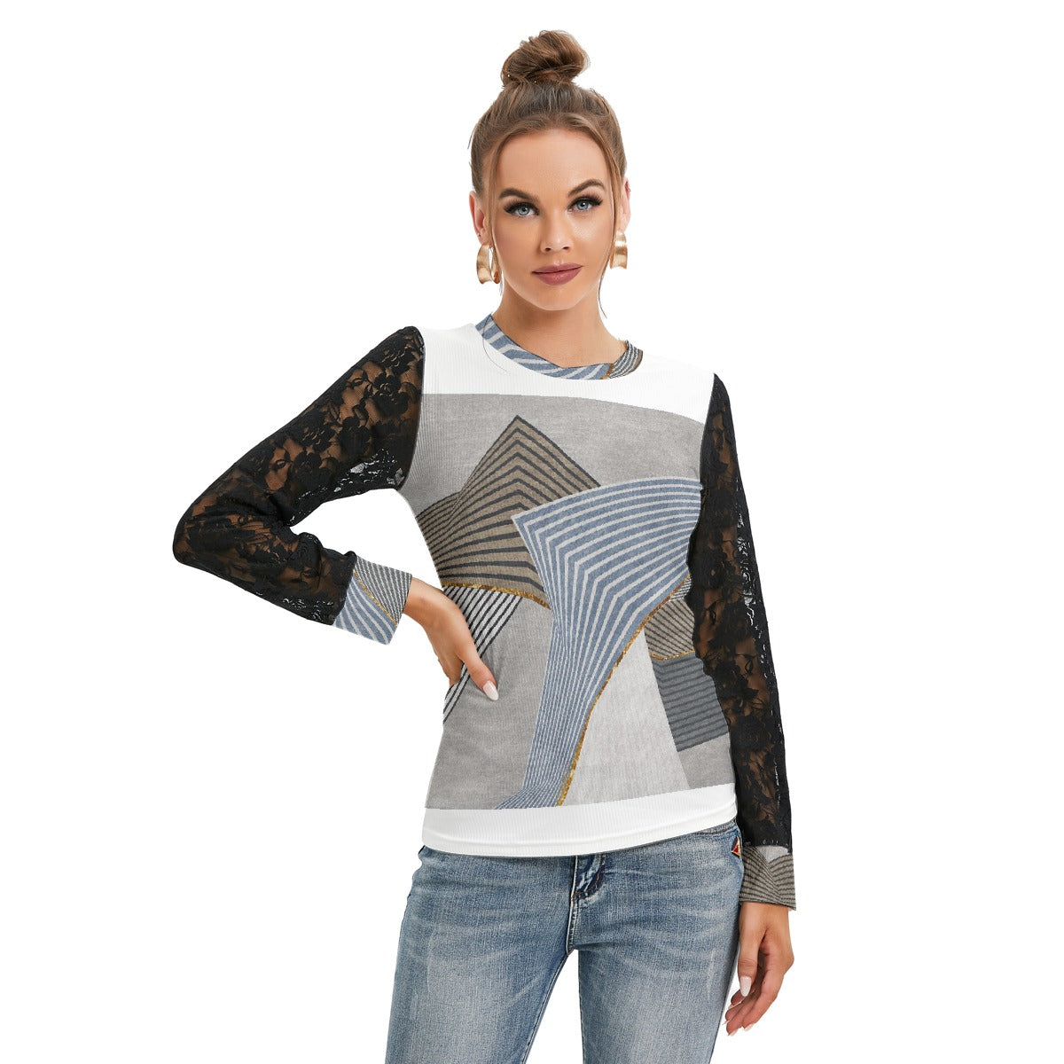 All-Over Print Women's T-shirt And Sleeve With Black Lace