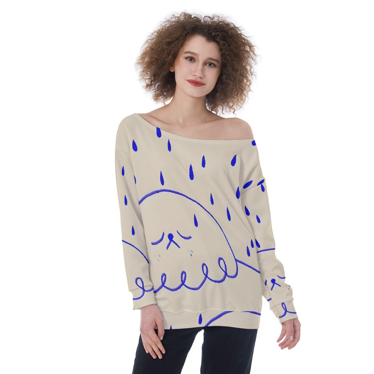All-Over Print Oversized Women's Off-Shoulder Sweatshirt