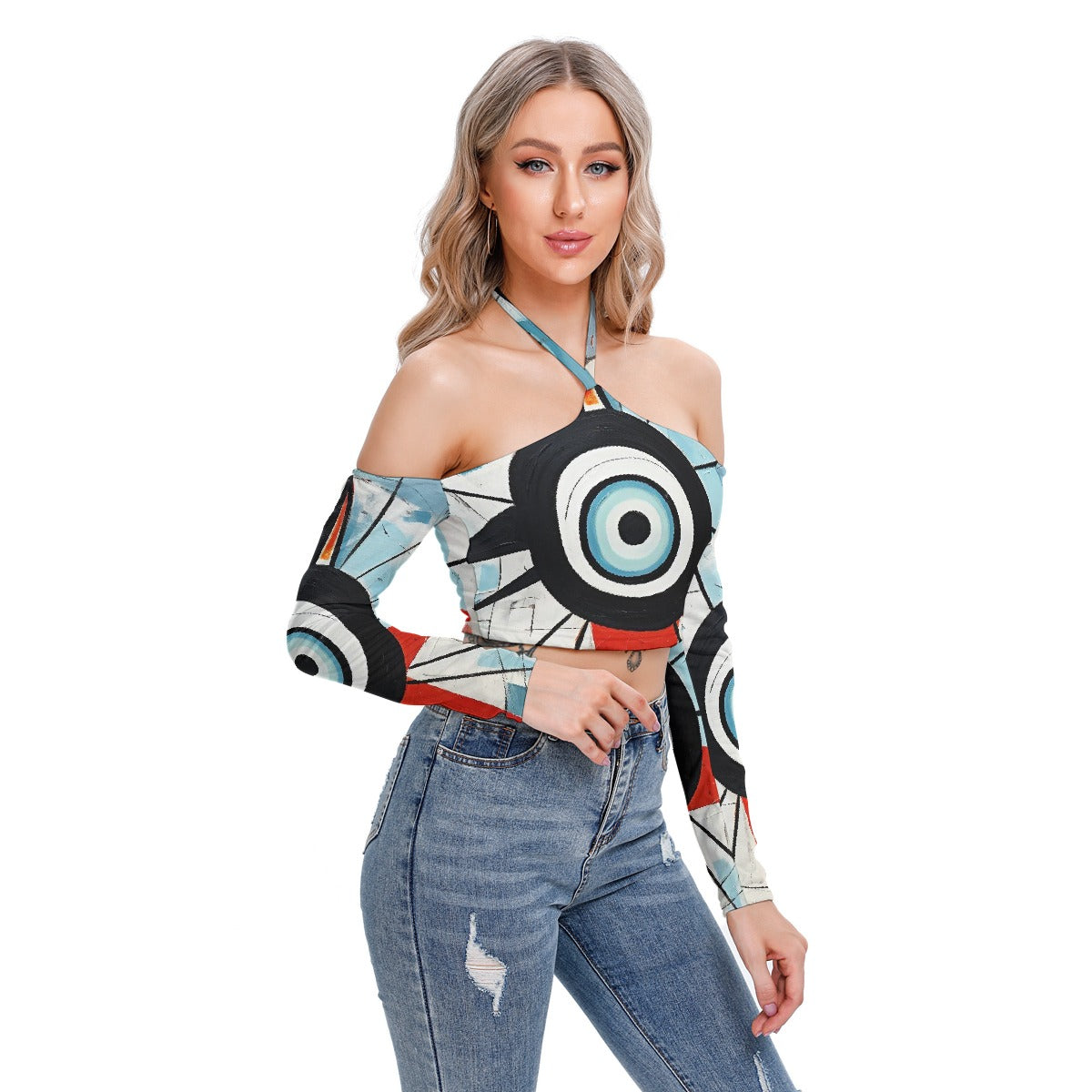 All-Over Print Women's Halter Lace-up Top