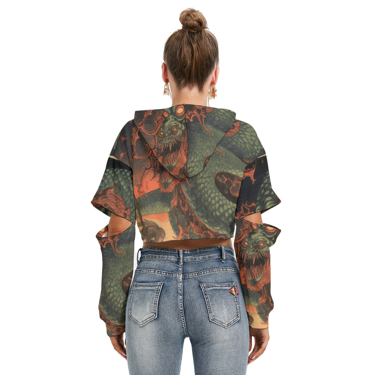 All-Over Print Women's Heavy Fleece Hoodie With Hollow Out Sleeve
