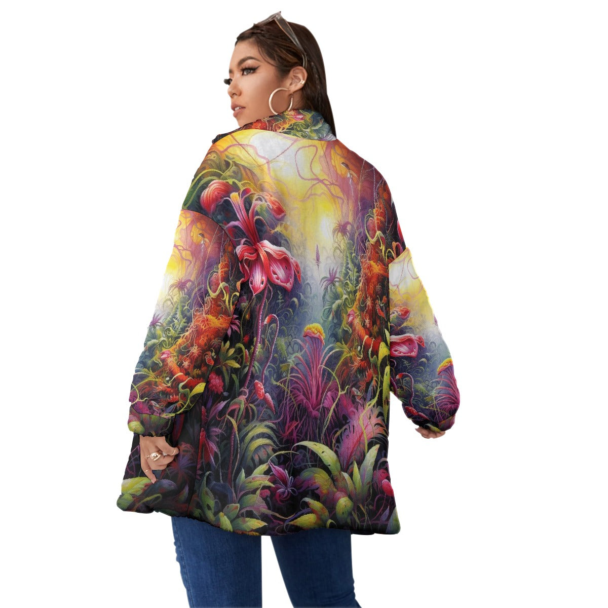 All-Over Print Unisex Borg Fleece Stand-up Collar Coat With Zipper Closure(Plus Size)