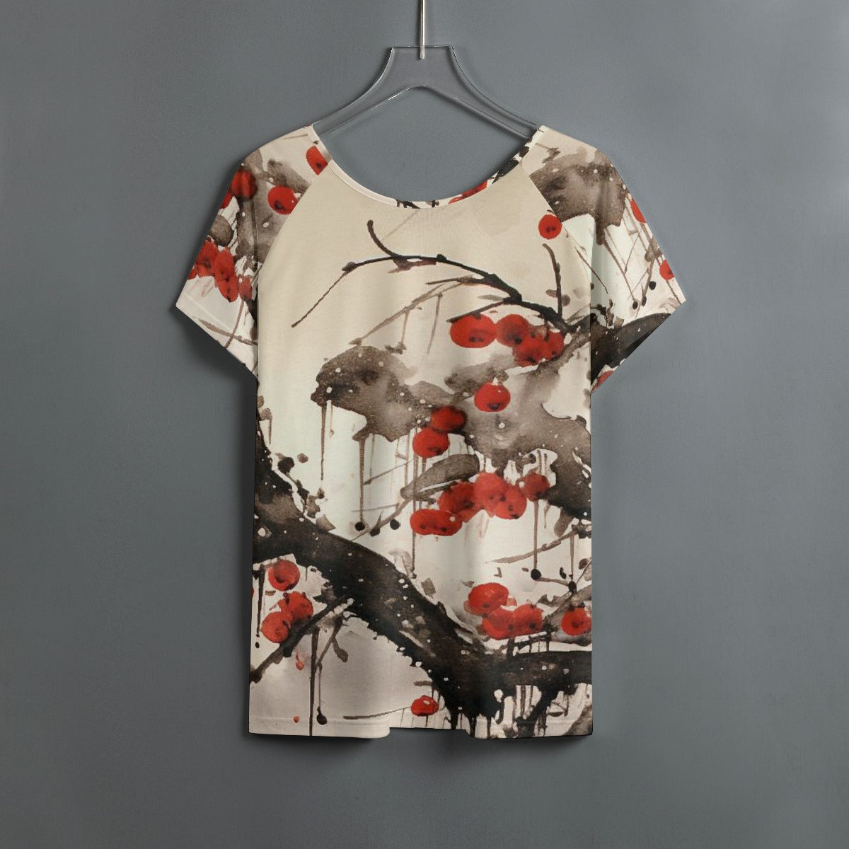 All-Over Print Women's Round Neck T-shirt With Raglan Sleeve