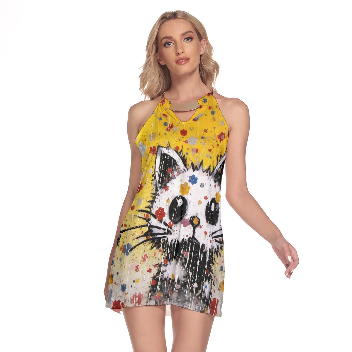 All-Over Print Women's Round Neck Above Knee Dress
