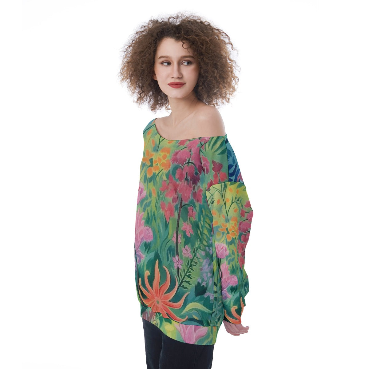 All-Over Print Oversized Women's Off-Shoulder Sweatshirt