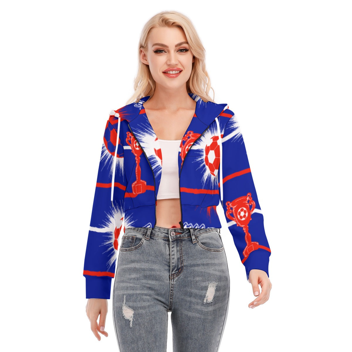 All-Over Print Women's Crop Top Hoodie With Zipper Closure