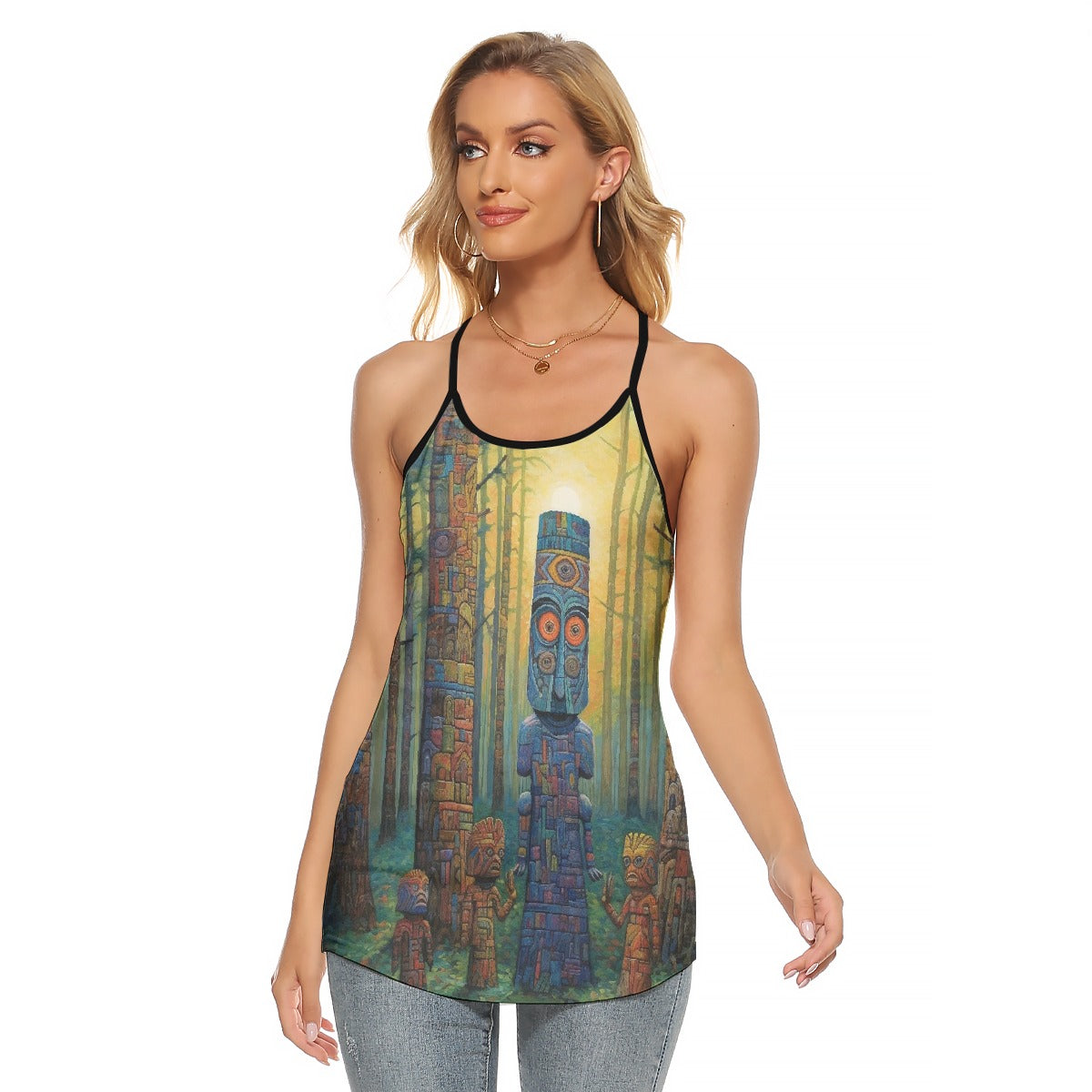 All-Over Print Women's Criss-Cross Open Back Tank Top