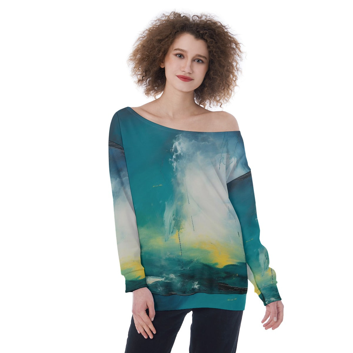 All-Over Print Oversized Women's Off-Shoulder Sweatshirt