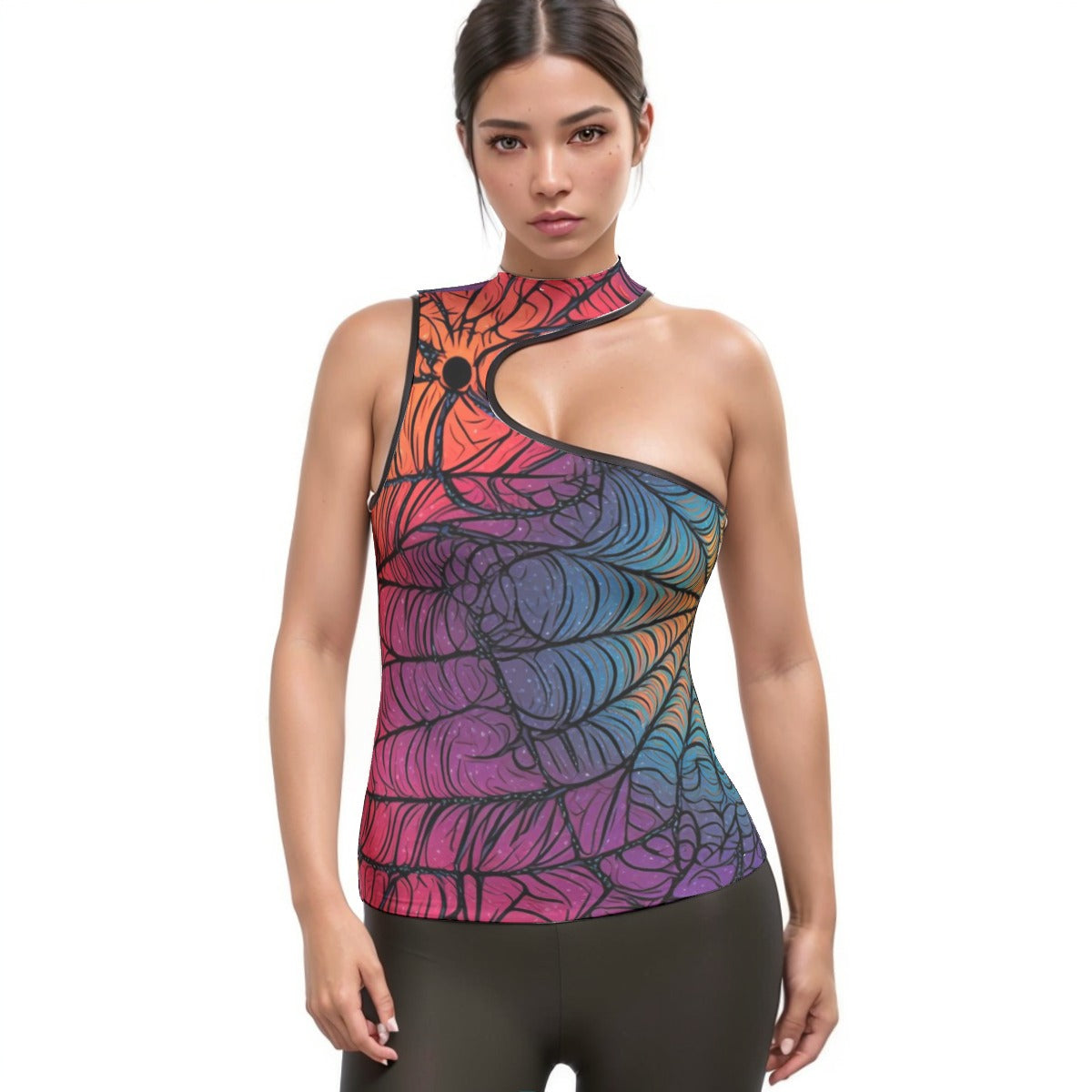 All-Over Print Women's Halter Sleeveless Asymmetrical Tank Top