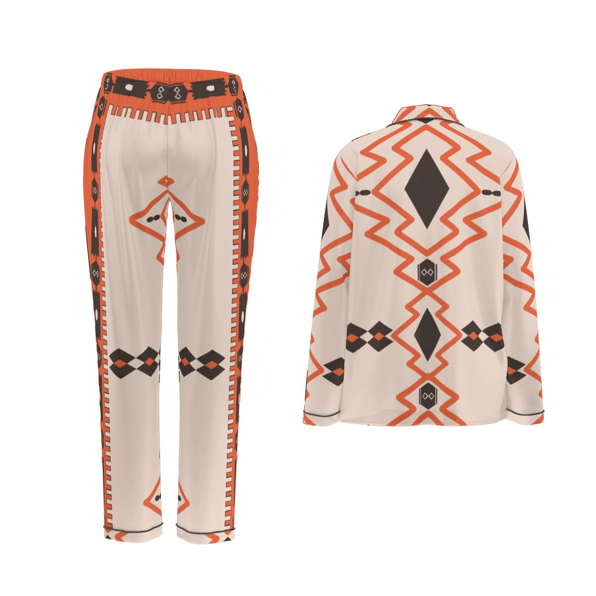 All-Over Print Women's Long Sleeve Pajama Set With Black Contrast Piping