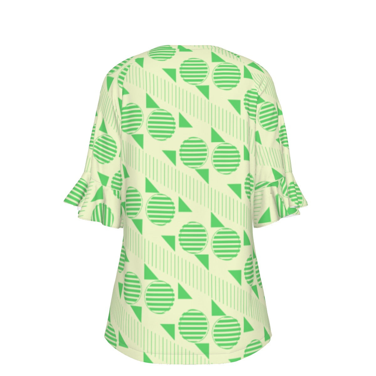 All-Over Print V-neck Women's T-shirt With Bell Sleeve