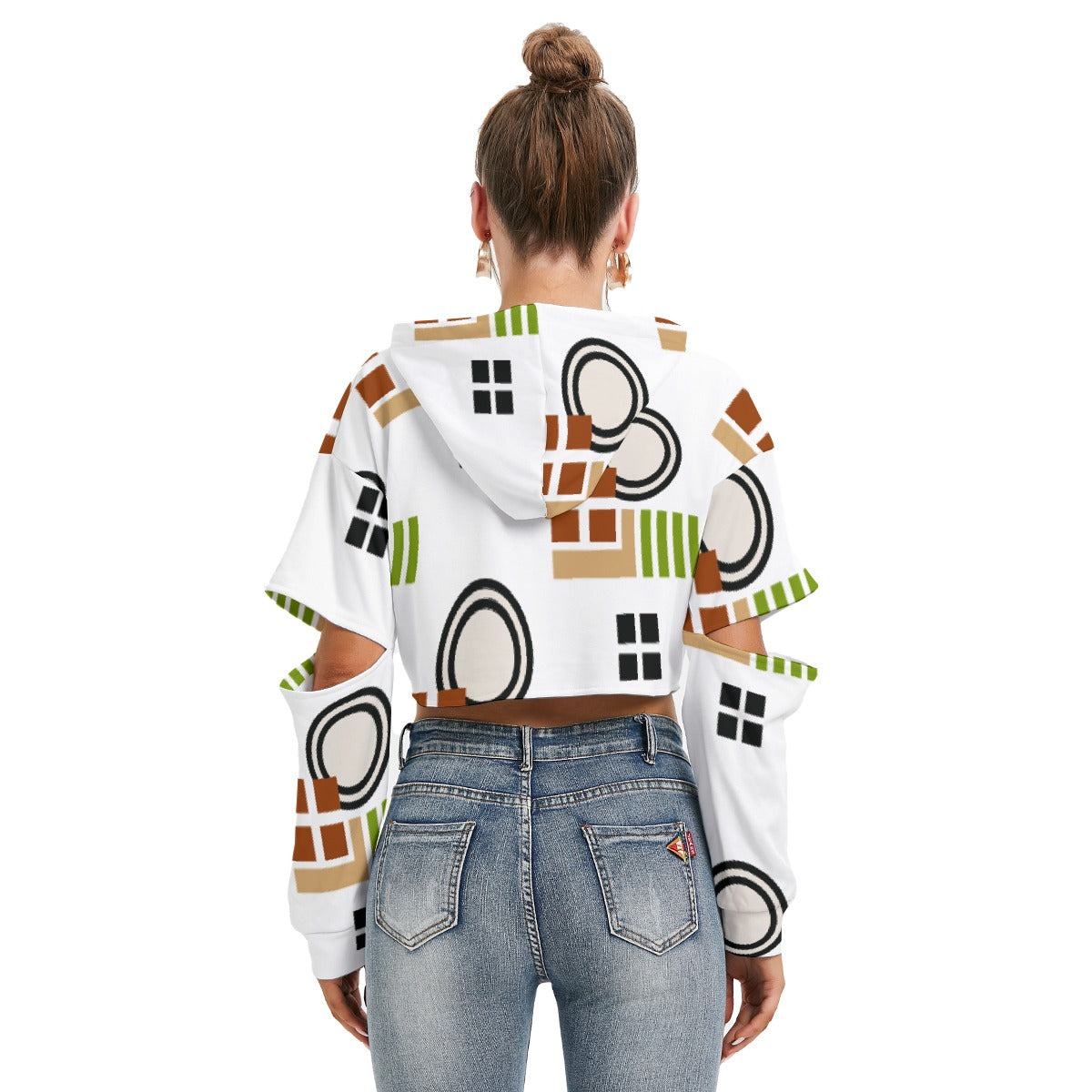 All-Over Print Women's Heavy Fleece Hoodie With Hollow Out Sleeve