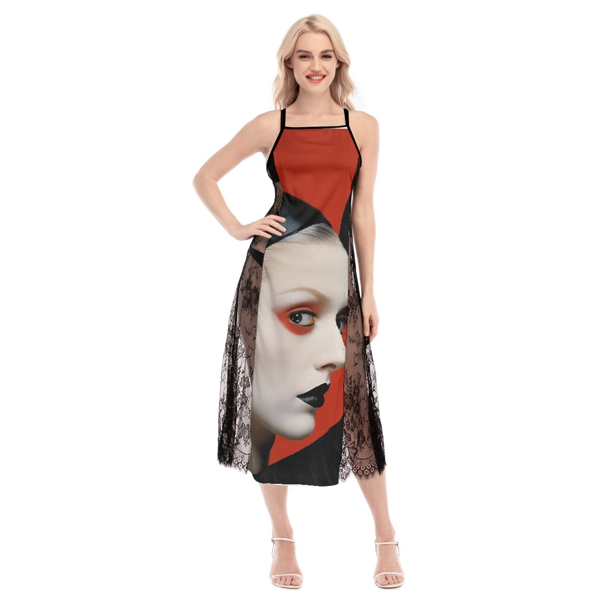 All-Over Print Women's Lace Cami Cross Back Dress