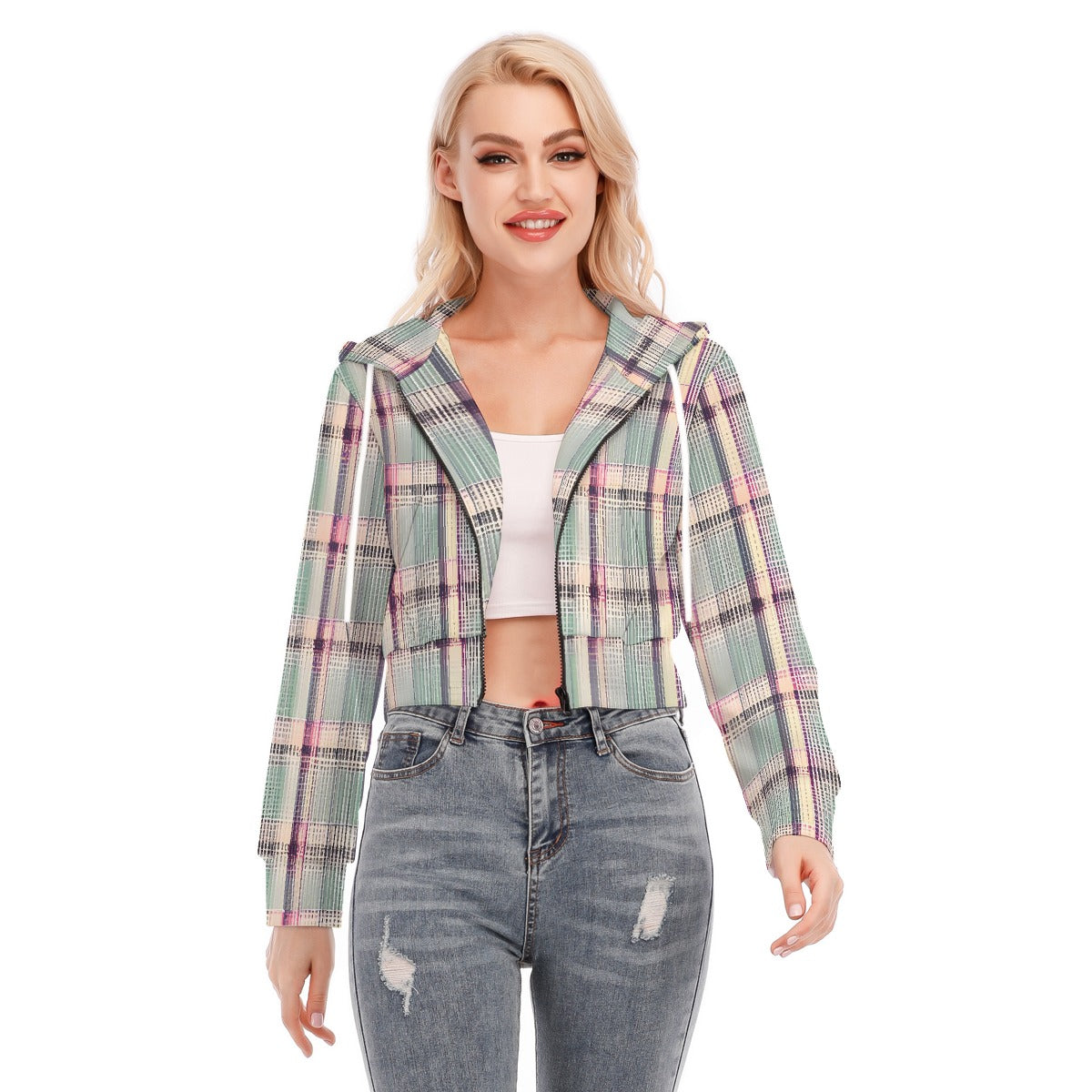 All-Over Print Women's Crop Top Hoodie With Zipper Closure