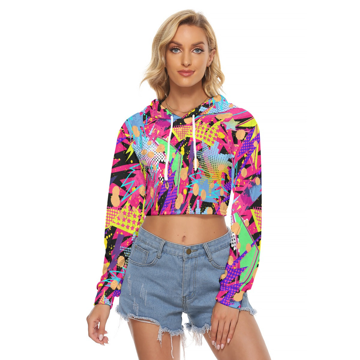All-Over Print Women's Crop Top Hoodie|Velvet
