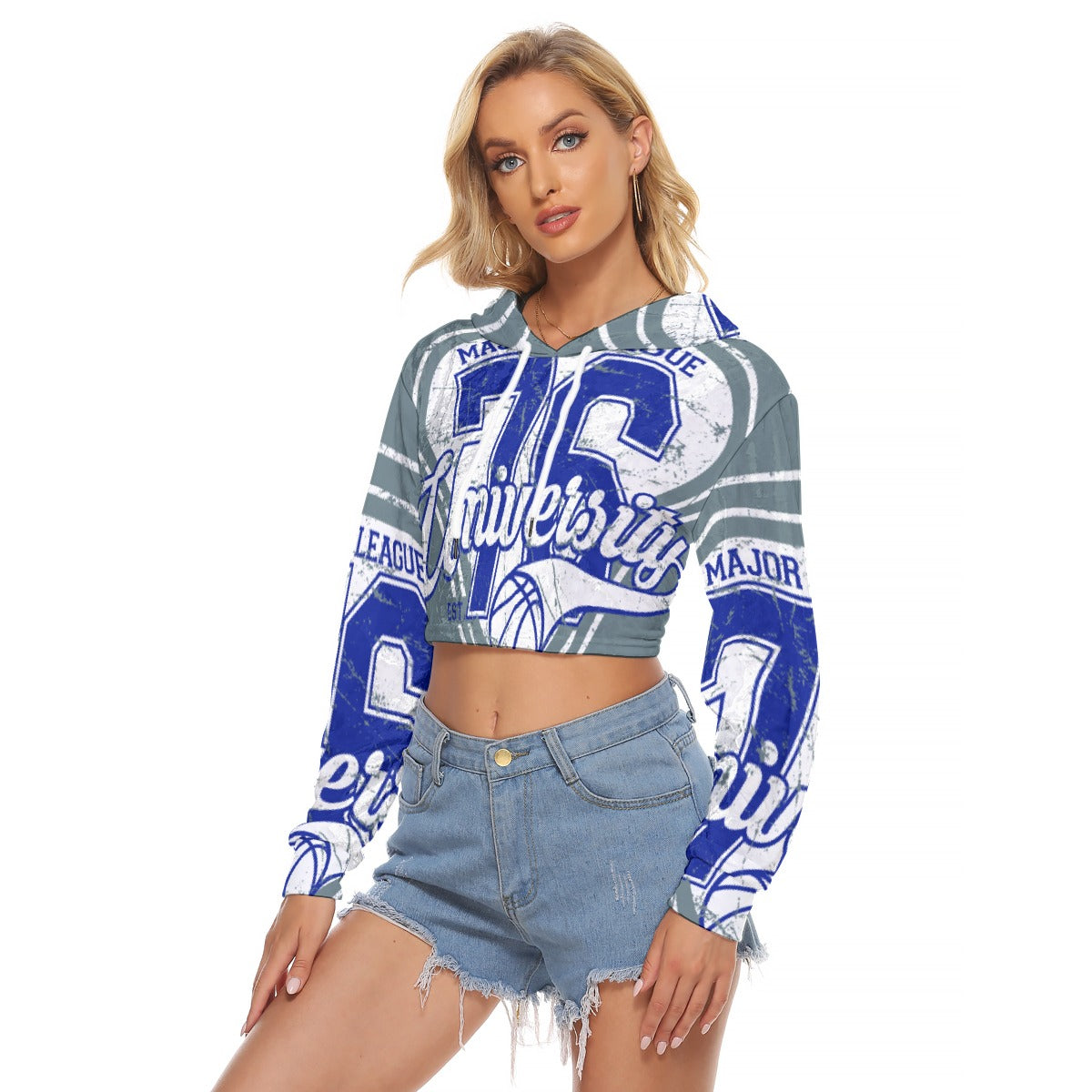 All-Over Print Women's Crop Top Hoodie|Velvet