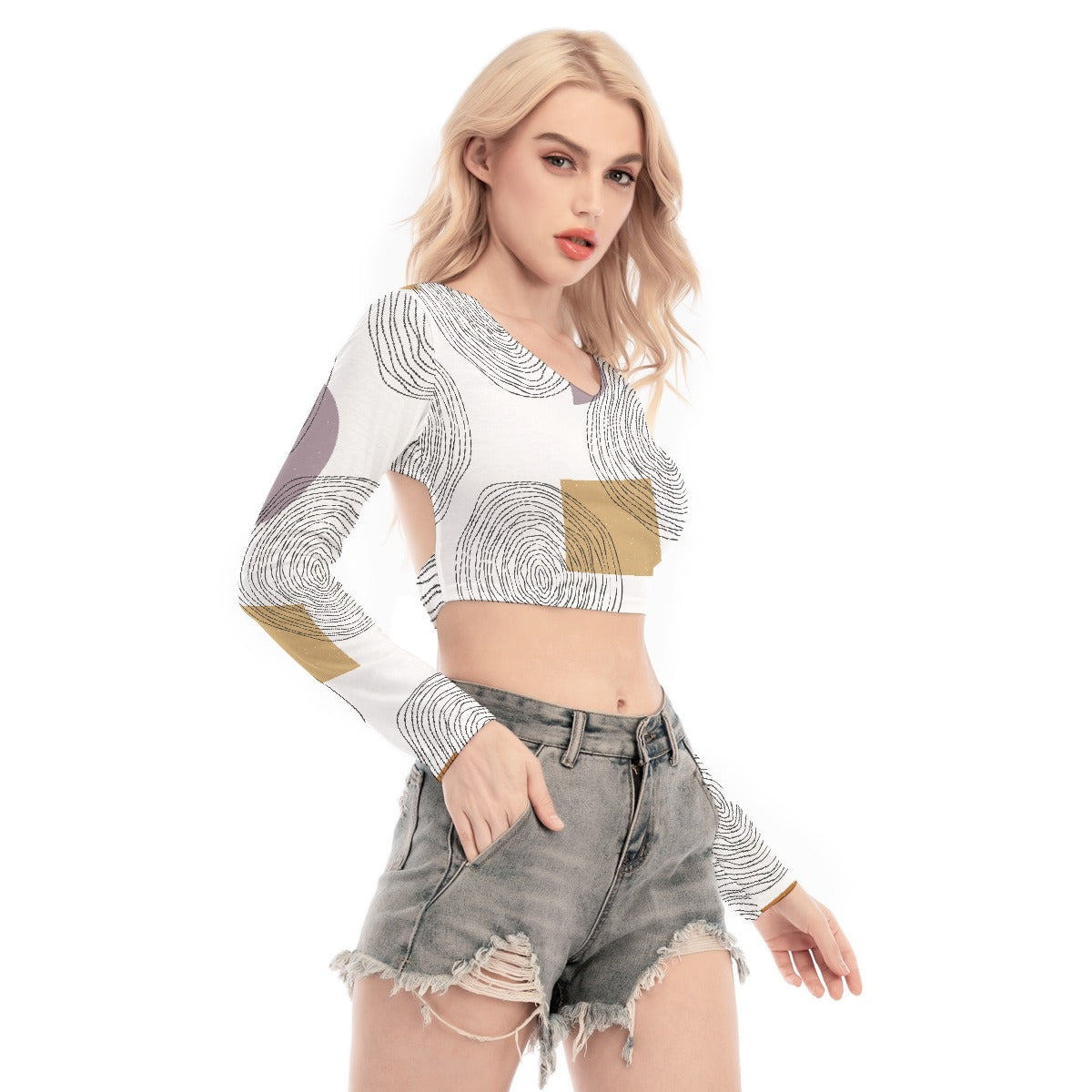 All-Over Print Women's Back Hollow T-shirt With Strap