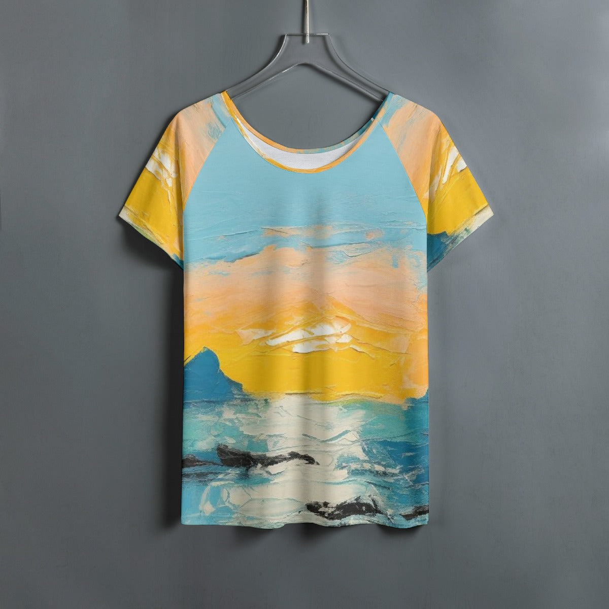 All-Over Print Women's Round Neck T-shirt With Raglan Sleeve