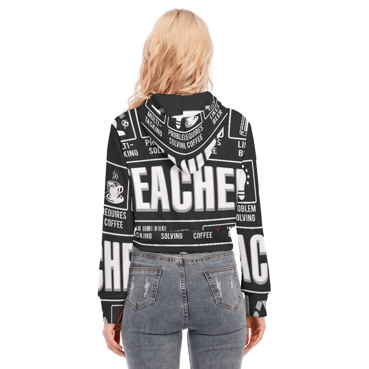 All-Over Print Women's Crop Top Hoodie With Zipper Closure