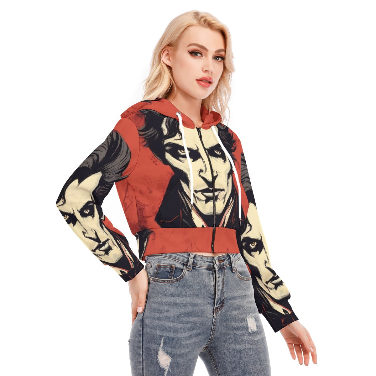 All-Over Print Women's Crop Top Hoodie With Zipper Closure