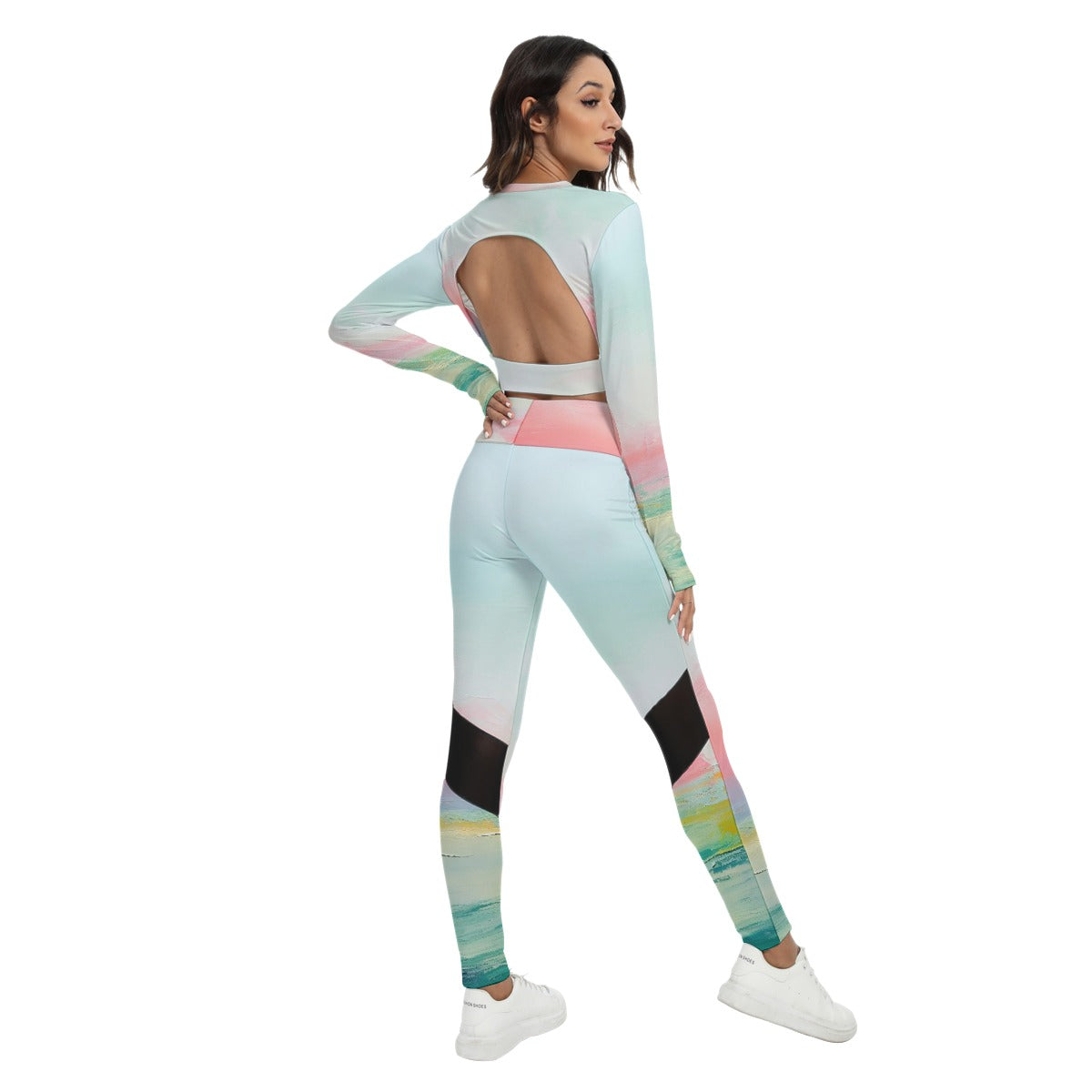 All-Over Print Women's Sport Set With Backless Top And Leggings