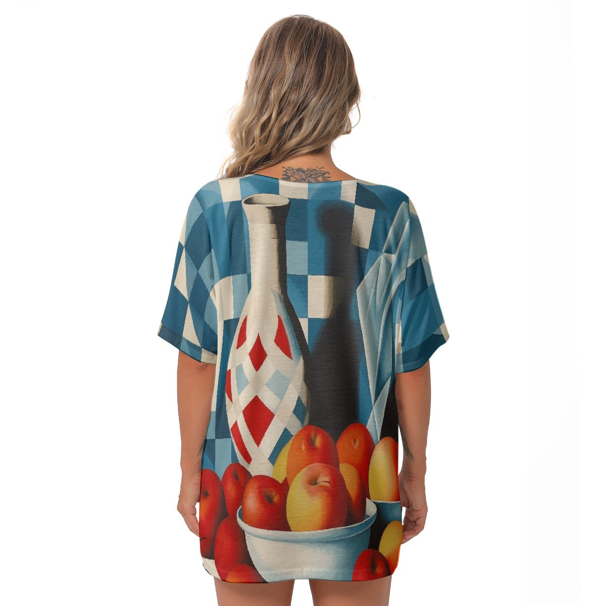 All-Over Print Women's Bat Sleeves V-Neck Blouse