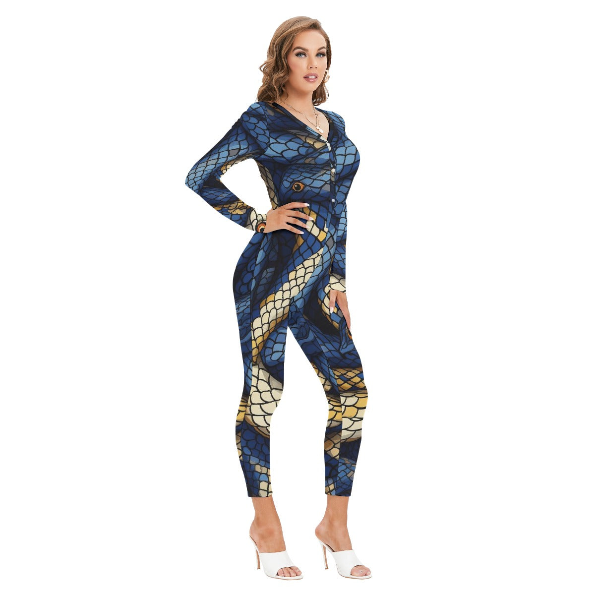 All-Over Print Women's Plunging Neck Jumpsuit