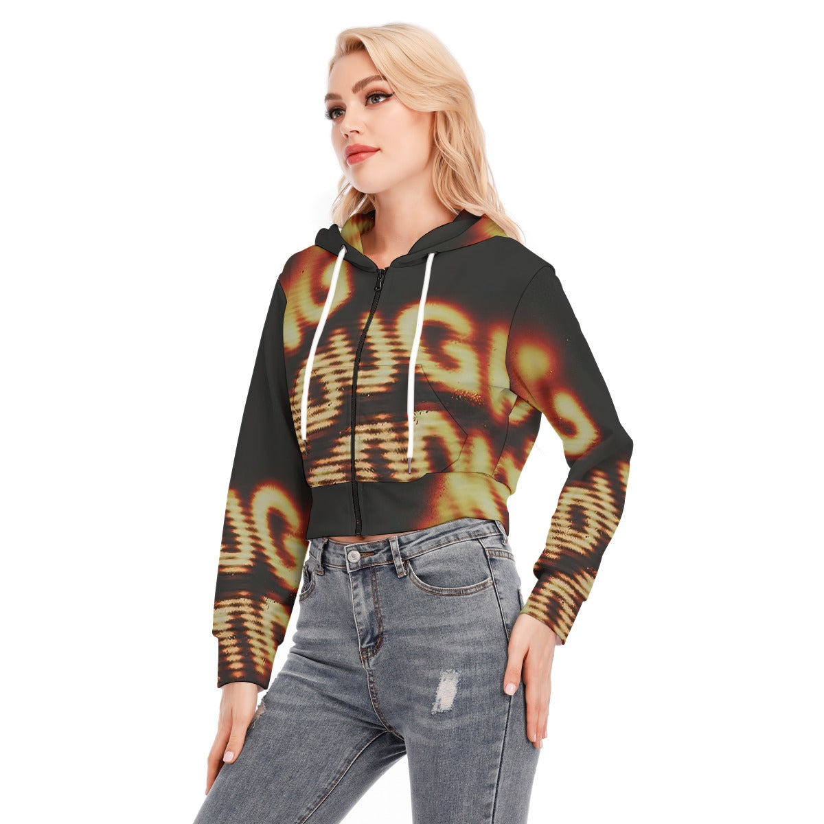 All-Over Print Women's Crop Top Hoodie With Zipper Closure