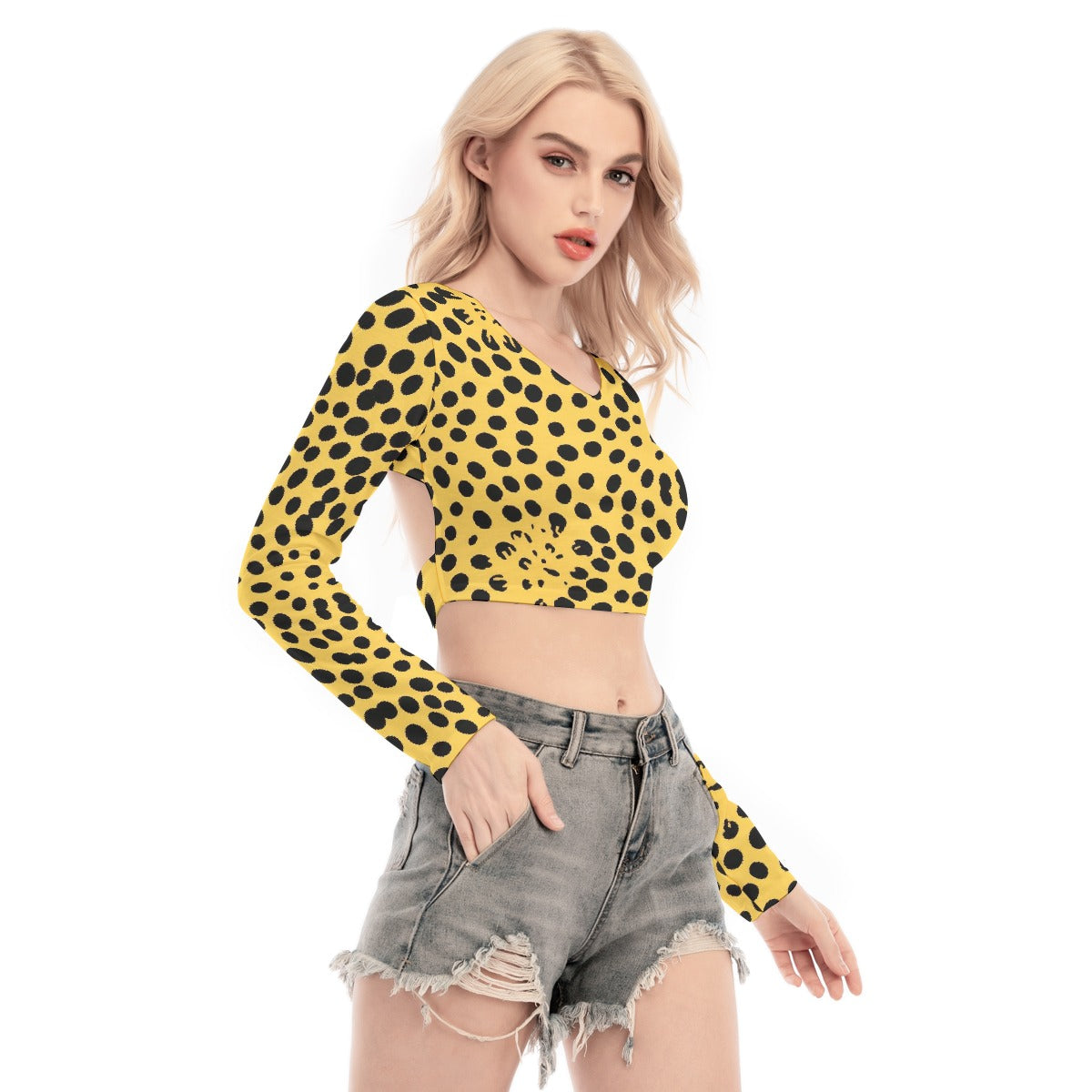 All-Over Print Women's Back Hollow T-shirt With Strap