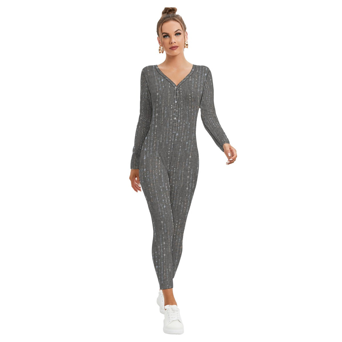 All-Over Print Women's Plunging Neck Jumpsuit