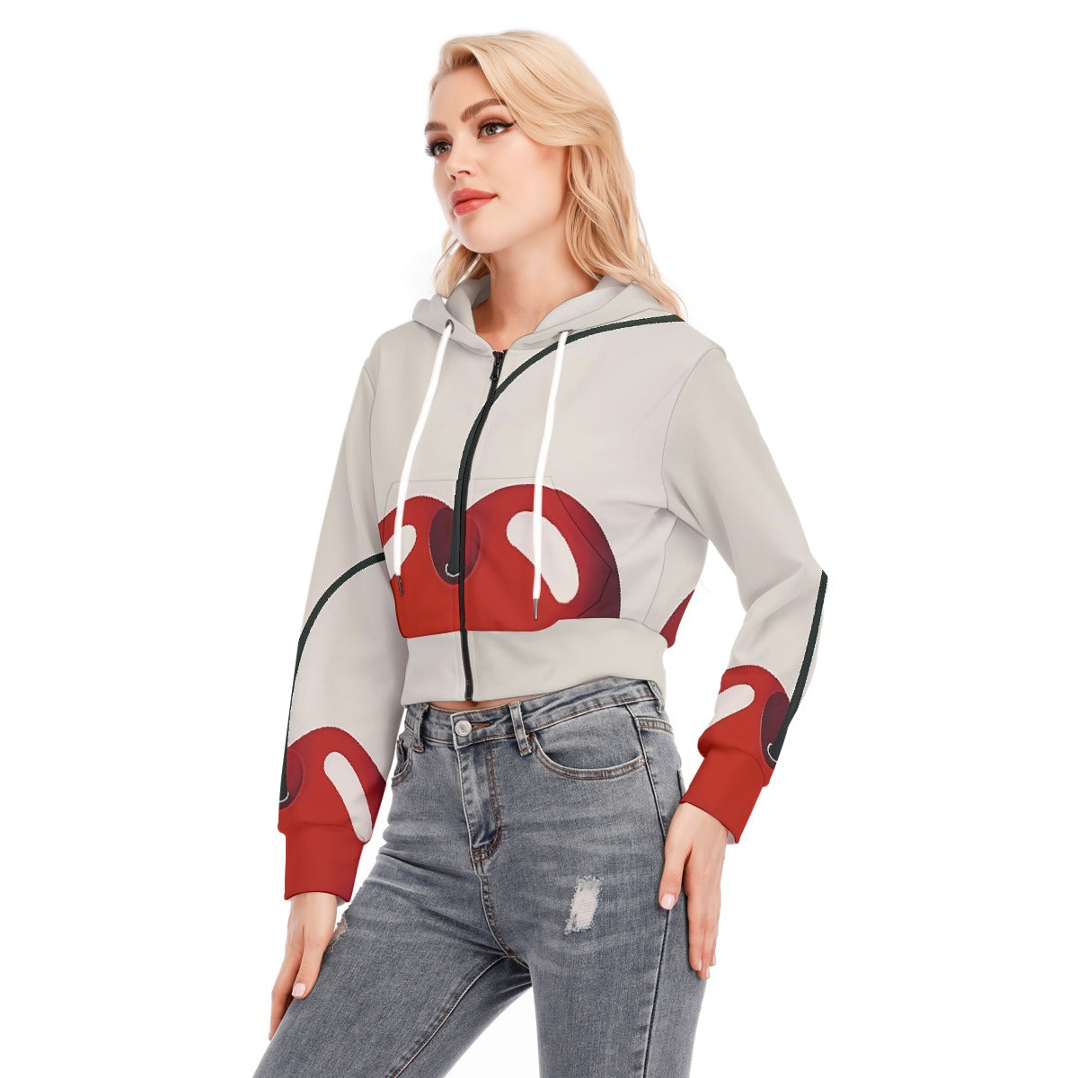All-Over Print Women's Crop Top Hoodie With Zipper Closure