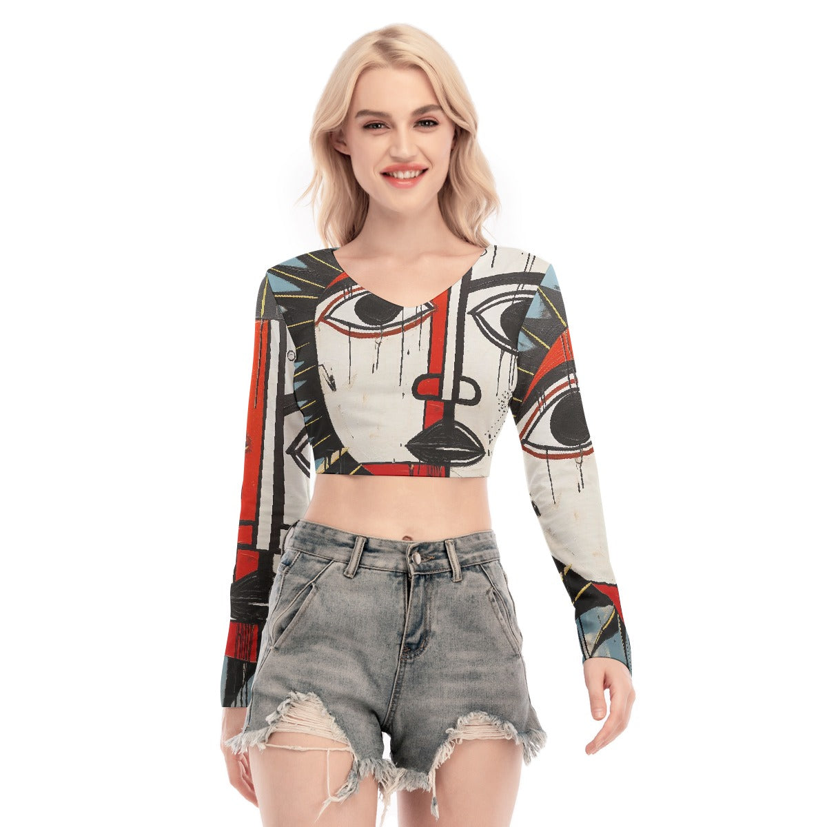 All-Over Print Women's Back Hollow T-shirt With Strap