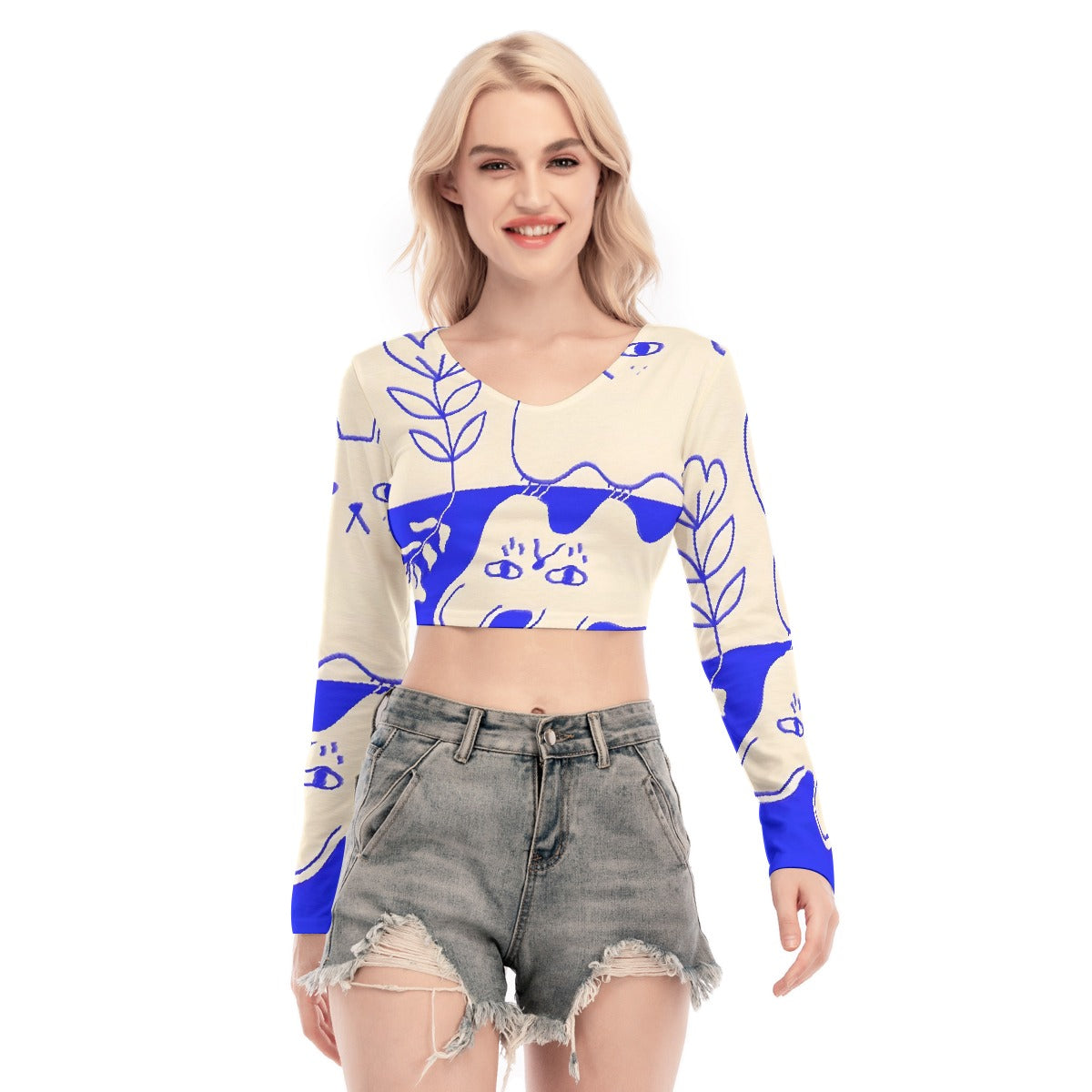 All-Over Print Women's Back Hollow T-shirt With Strap