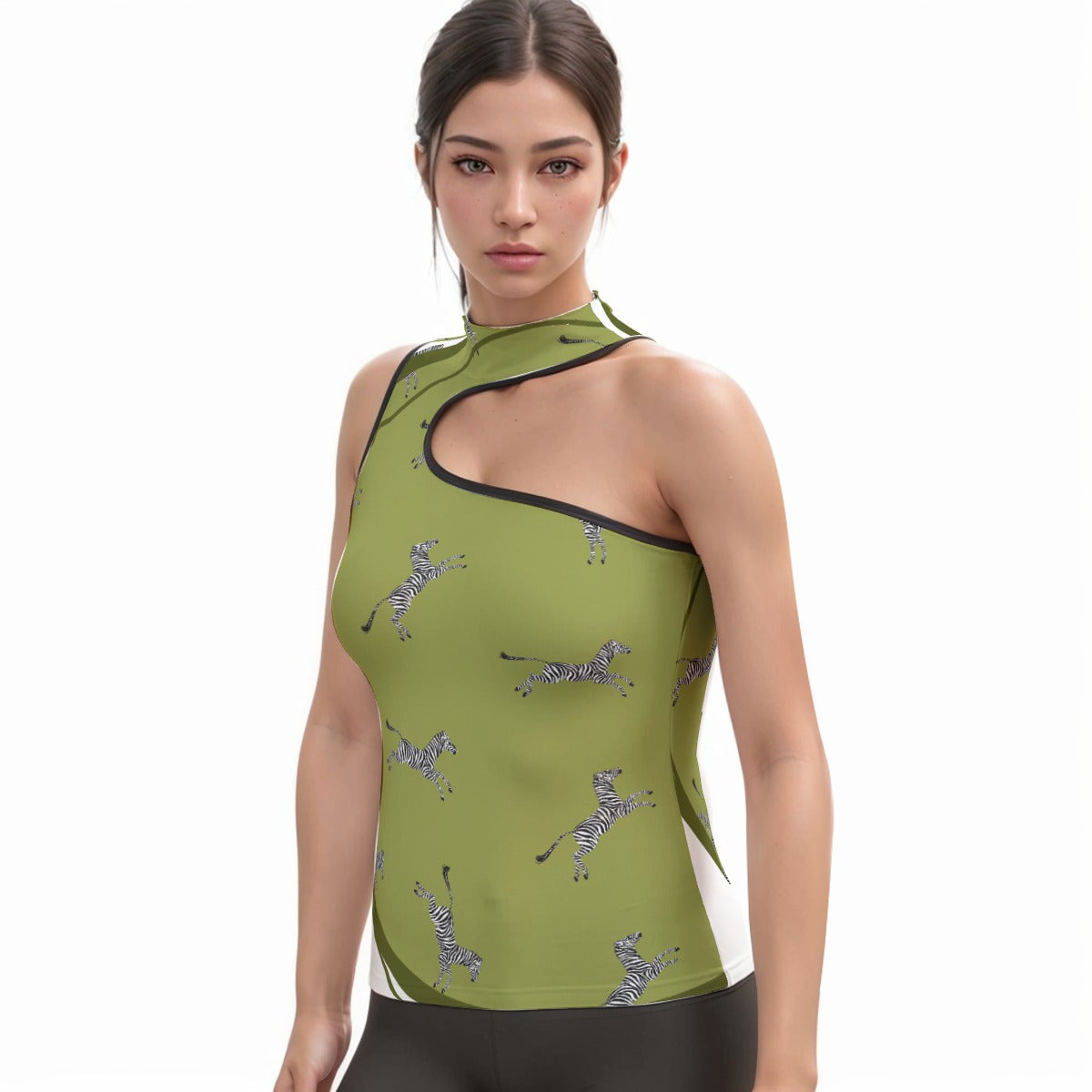 All-Over Print Women's Halter Sleeveless Asymmetrical Tank Top