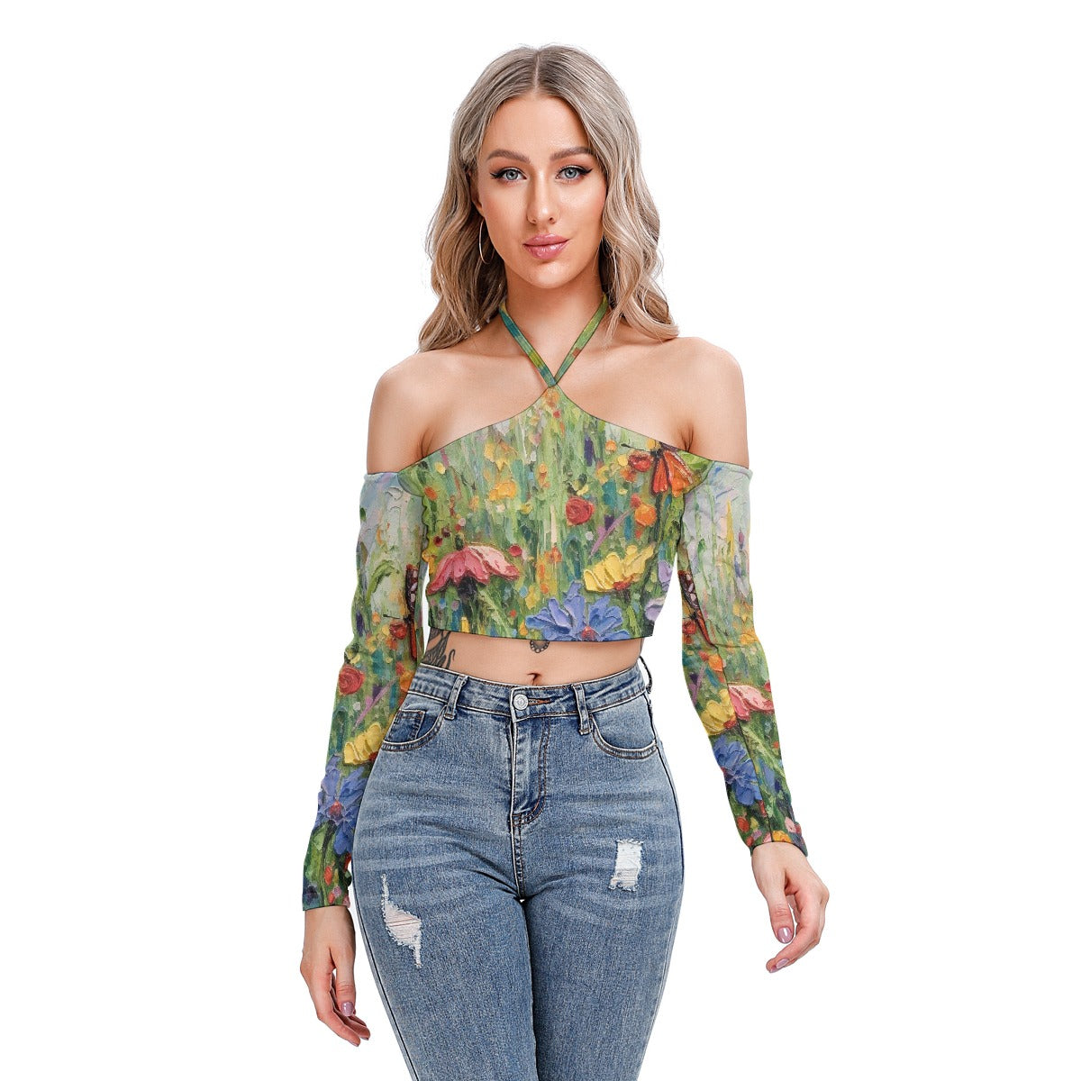 All-Over Print Women's Halter Lace-up Top