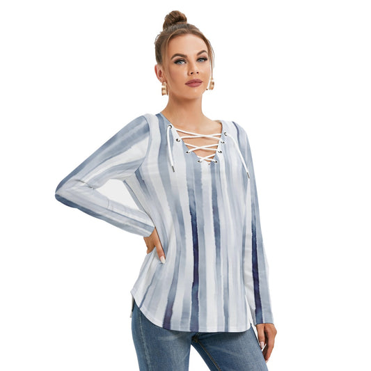 All-Over Print Women's Long Sleeve Neckline Tie Sweatshirt